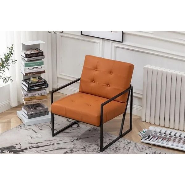 Poltrona Da Salotto Arancione Lussuose Gambe In Metallo Rivestimento Tessile Jvmoebel-image