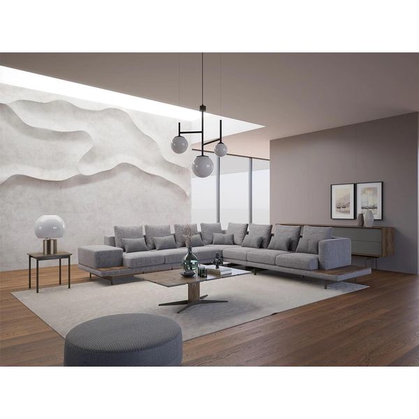Set Da Salotto Divano Angolare Grigio Tavolino In Legno A L Tavolino Di Design Jvmoebel-image