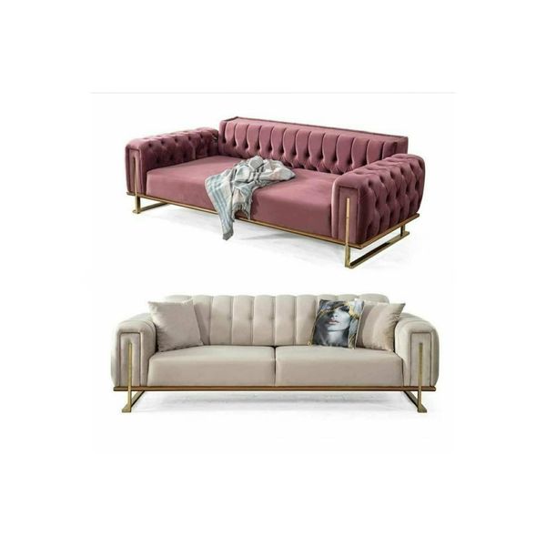 Divano Chesterfield Rosa Soggiorno Tre Posti Imbottito Divano 3 Posti Jvmoebel-image
