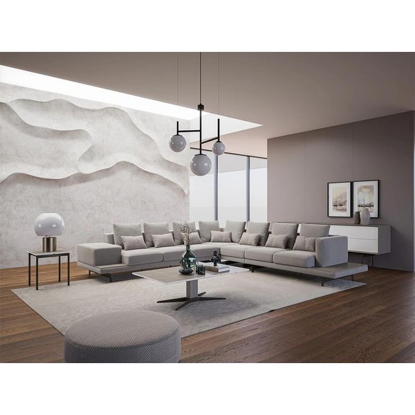 Soggiorno Grigio Imbottito Divano Ad Angolo L Design Tavolino Tavolino Jvmoebel-image