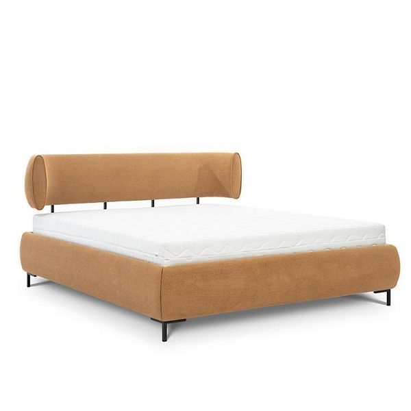 Letto Marrone Per Camera Da Letto Letto Imbottito Letto Di Design Struttura In Legno Letto Tessile-image