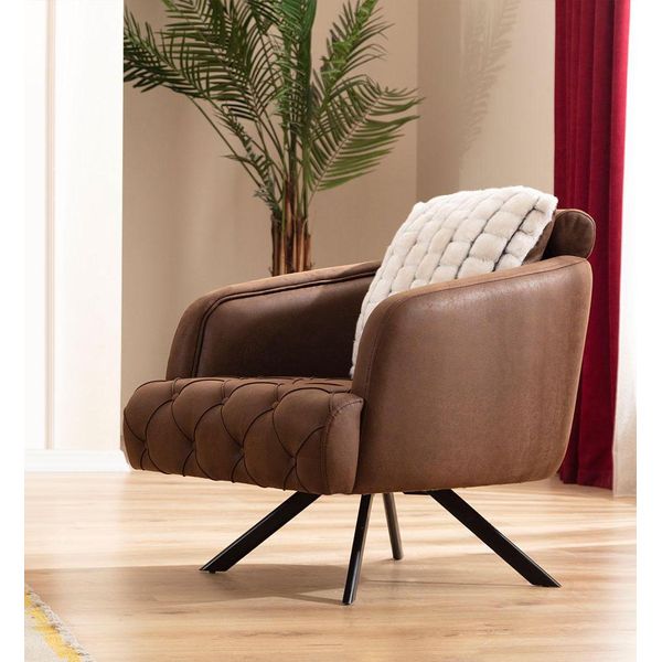 Poltrona Wing Chair Imbottita 1 Posto Poltrona Imbottita In Ecopelle Marrone-image