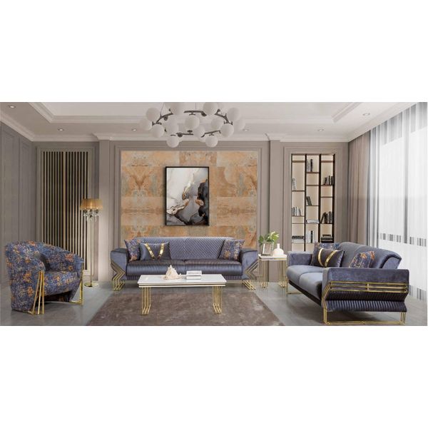 Set Da Salotto Azzurro Poltrona Di Design A 3 Posti Poltrona Di Lusso Tavolino Da Caffè-image