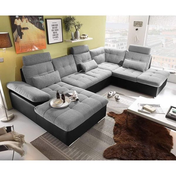 Divano Angolare In Tessuto Con Funzione Di Letto A U Divano Design Imbottito In Pelle Tessile Angolare Moderno-image