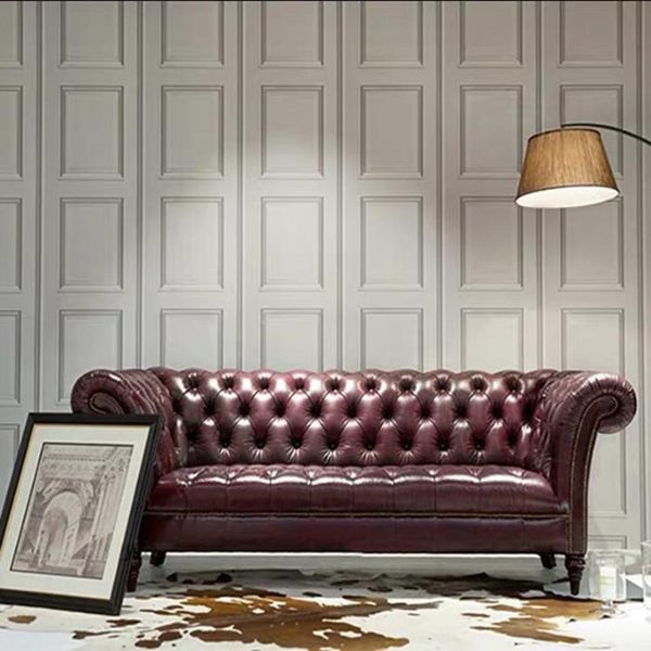 Divano Chesterfield Inglese A Tre Posti Con Seduta Imbottita Divano Marrone Con Bottoni Di Design-image