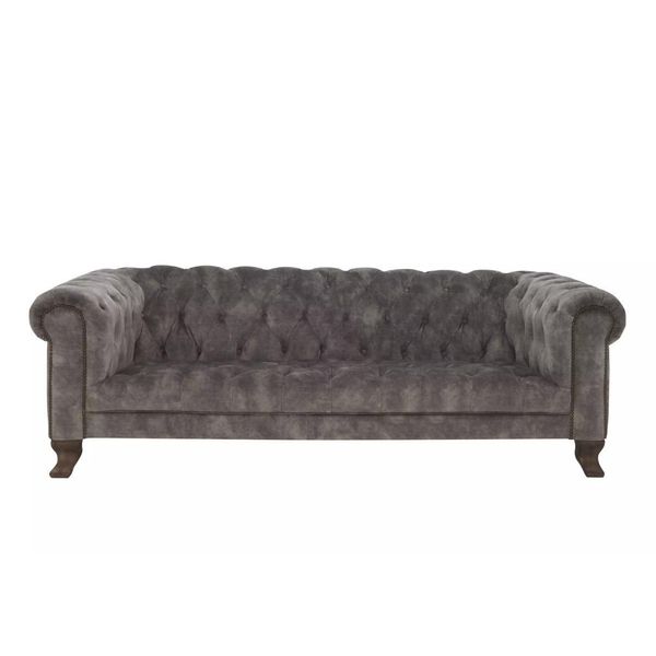 Divano Classico In Pelle - Divano Chesterfield Grigio In Tessuto 3 Posti Nuovo Jvmoebel ®-image