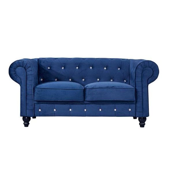 Divano Classico In Pelle - Divano Chesterfield Blu In Tessuto 2 Posti Jvmoebel®-image