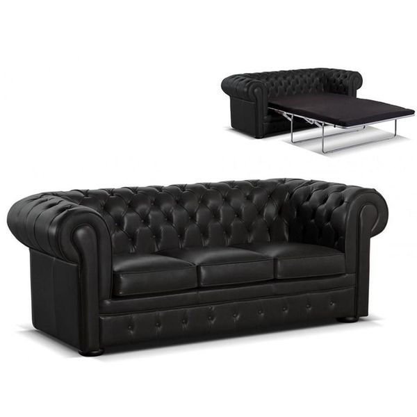 Divano Classico Di Lusso Chesterfield Nero A 3 Posti Stile Divano In Pelle-image