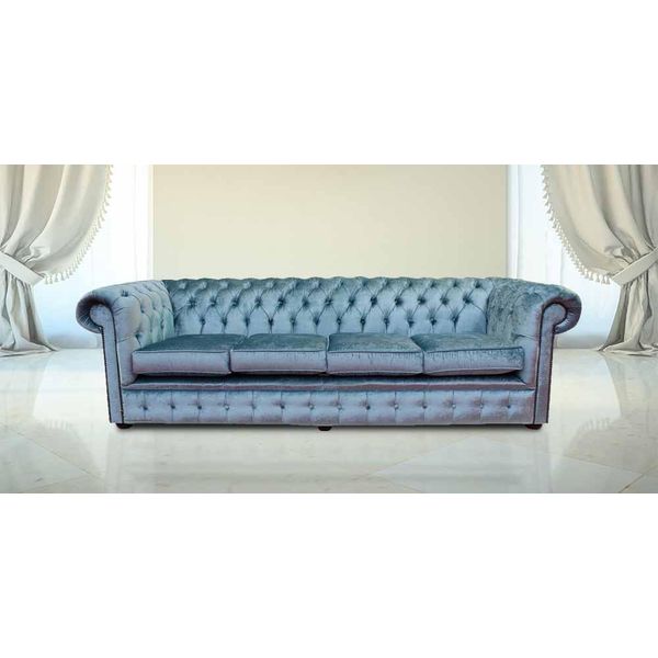 Chesterfield 4 Posti Classico Lusso Barocco Rococò Divano Pelle Tessile-image