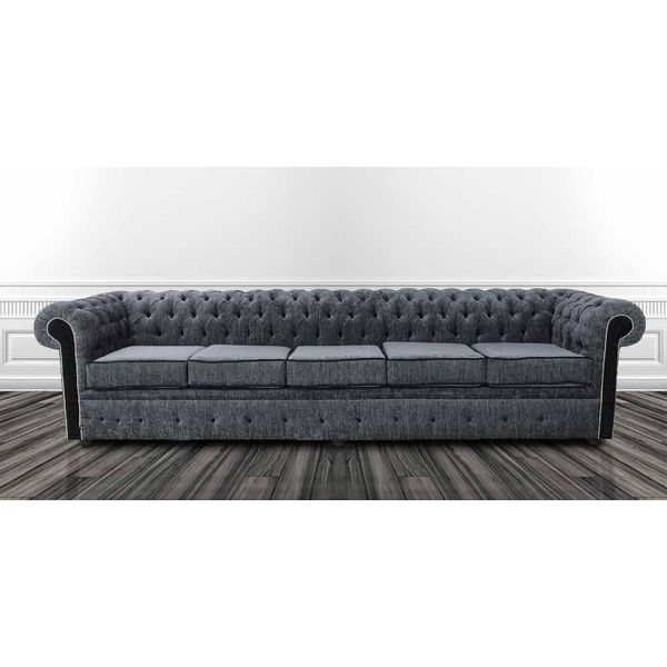 Chesterfield 5 Posti Classico Lusso Barocco Rococò Divano Pelle Tessile-image