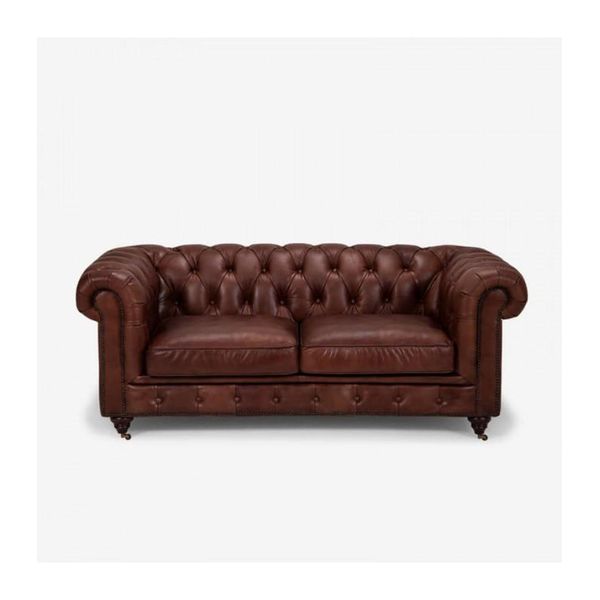 Divano Chesterfield A 2 Posti Classico Di Lusso Barocco Rococò Divano In Pelle Marrone Nuovo-image