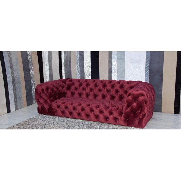 Divano Chesterfield Rosso Di Design Con Seduta In Velluto Imbottita Divano A Tre Posti Nuovo-image