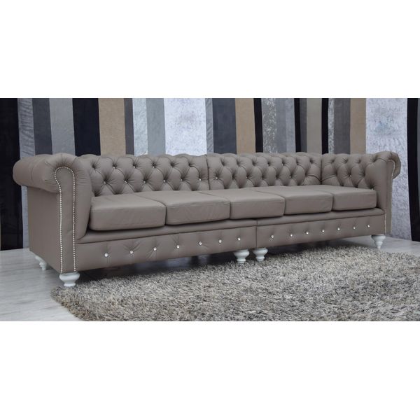 Divano Chesterfield Divano Imbottito Tessuto Pelle Divano Imbottito Set 5 Posti-image