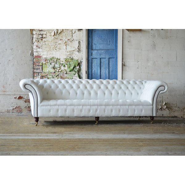 Divano Classico Chesterfield Divano A 4 Posti Divano In Pelle Vellutata Design Grande Bianco-image