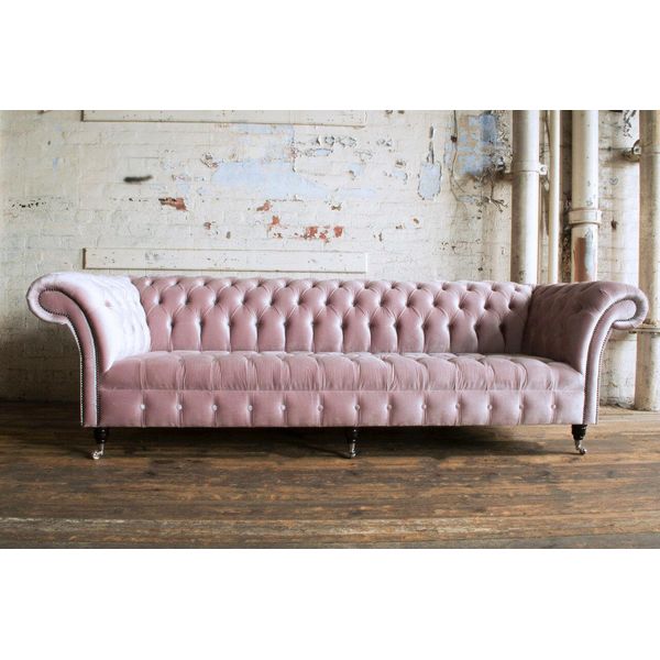 Divano Chesterfield Xxl Grande Divano Divani Velluto Pelle Tessuto Tappezzeria Nuovi Rosa-image