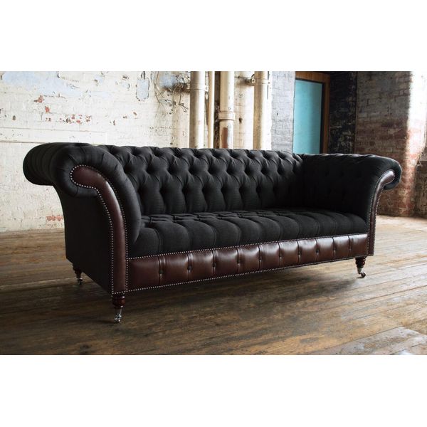 Divano Chesterfield Originale Jvmoebel Divano Tessile Divani Tessuto Nero Nuovo-image