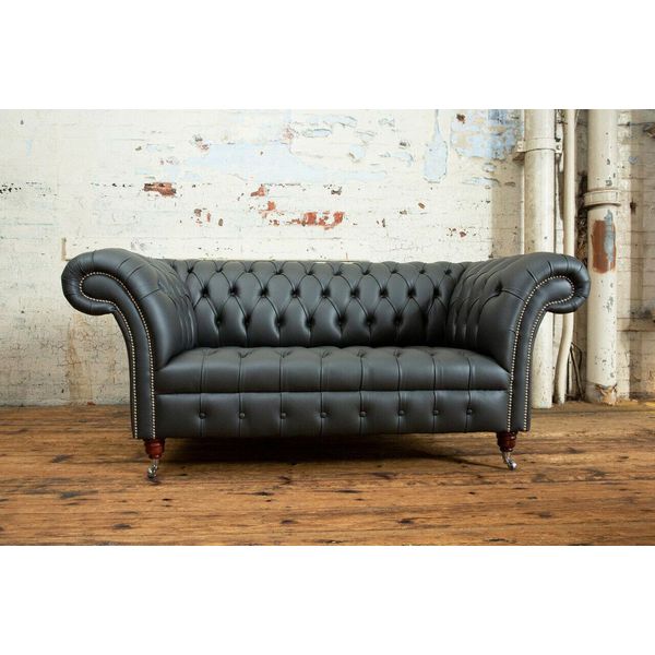 Divano Chesterfield A 2 Posti Divano In Pelle Divano Imbottito Set Di Sedili A Due Posti Nuovo-image