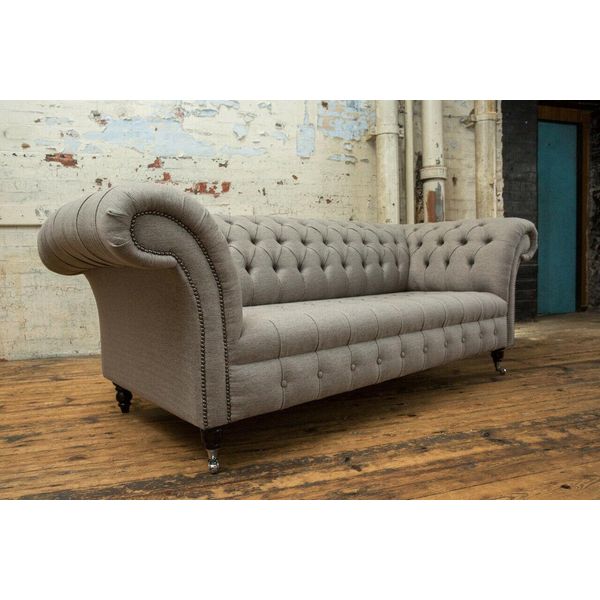 Divano Classico Chesterfield Design Divano A 3 Posti Divano In Pelle Vellutata Grande 225Cm-image