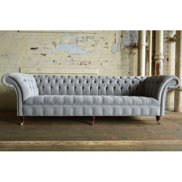 Divano Classico Chesterfield 4 Posti Divani Divani In Pelle Design Grigio Tappezzeria-image