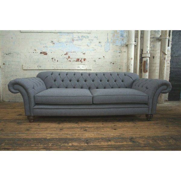 Divano Classico Chesterfield Divano A 4 Posti In Pelle Vellutata Design Grigio 240Cm-image