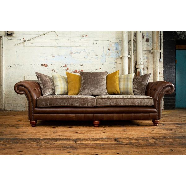 Divano Classico Chesterfield 4 Posti Divani Divani In Pelle Marrone Design Rivestimento-image