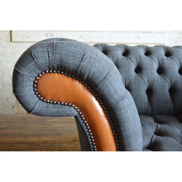Poltrona Divano Tappezzeria Divano Tessile Chesterfield Divani 1,5 Posti Singoli Grigio-image