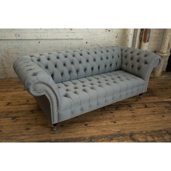 Divano A Tre Posti Imbottito Design Divano 3 Posti Sala Chesterfield Grigio Nuovo-image