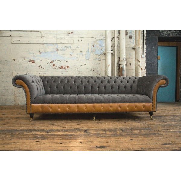 Divano Chesterfield Divano Imbottito Divani Divani Quattro Posti Cuscini In Tessuto 265Cm-image