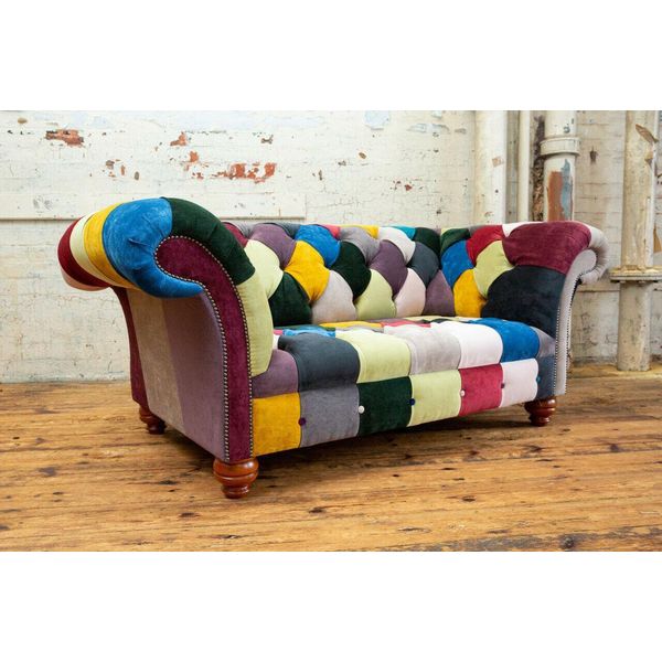 Chesterfield 2 Posti Divano Tessile Divano Imbottito Design Due Posti Divani Colorati Nuovo-image