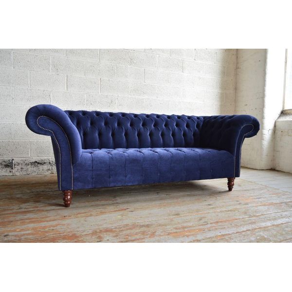 Divano Chesterfield Blu Divano Design Imbottitura Divani Divani Tessuto Pelle Tessile-image