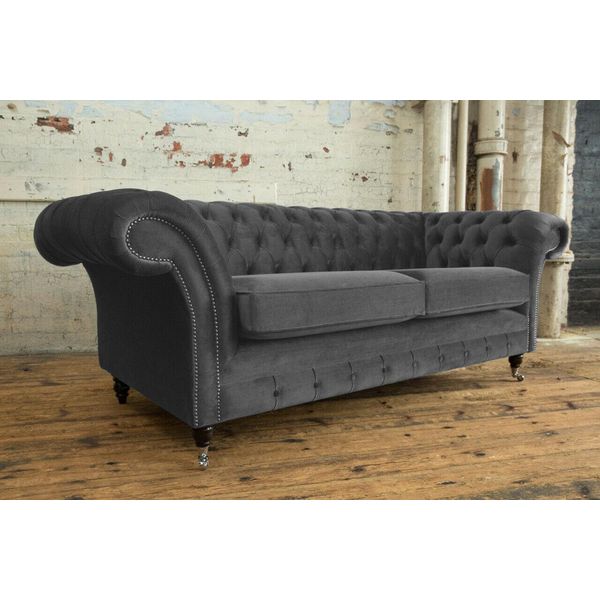 Divano Chesterfield 3 Posti Sedile Imbottito Tessuto Pelle Divani Divani Divano-image