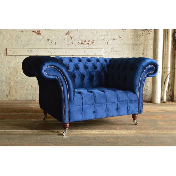 Poltrona Divano Tappezzeria Divano Tessile Chesterfield Divani 1,5 Posti Singolo Blu-image