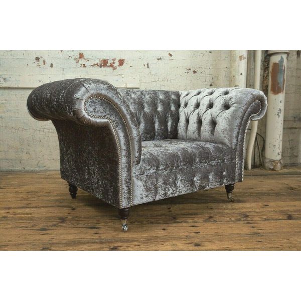 Poltrona Tappezzeria Mobili Chesterfield Divano Tessile Pelle Tessuto Divano Monoposto Argento-image