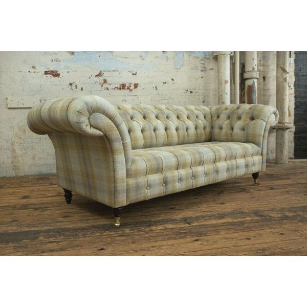 Divano Chesterfield Divano Tappezzato 3 Posti Set Divani Beige Nuovo-image