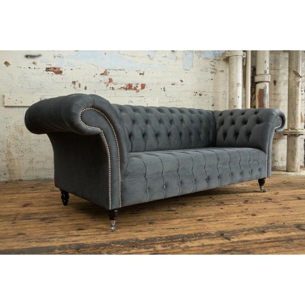 Classico Chesterfield Arancione In Pelle Tessile Divano Sedile Imbottitura Tessuto Divani-image
