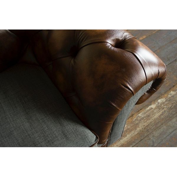 Chesterfield Classic Marrone Pelle Tessile Divano Seduta Tappezzeria Tessuto Divani-image