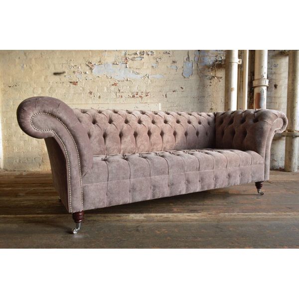 Divano Chesterfield Classic In Pelle Seduta Tappezzeria Tessuto Divani Grigio Tessile-image
