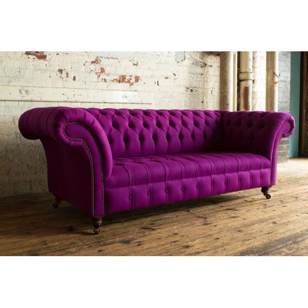 Divano Chesterfield In Velluto 3 Posti Di Design Viola Divano Divano Tessuto Tappezzeria Tessile-image