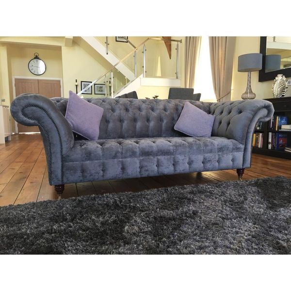 Design Divani Di Lusso In Tessuto Chesterfield Divano Tessile 3 Posti Divano Imbottito Nuovo-image