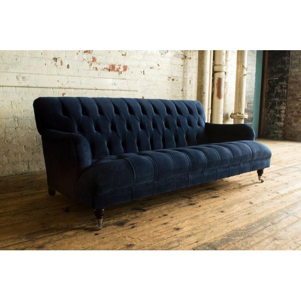 Design Divano Blu 3 Posti Chesterfield Tessuto Divano Divano Tappezzeria Divani Nuovo Lusso-image