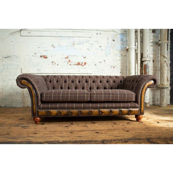 Divano Classico Chesterfield 3 Posti Design Divani Imbottiti Divani In Pelle Marrone-image