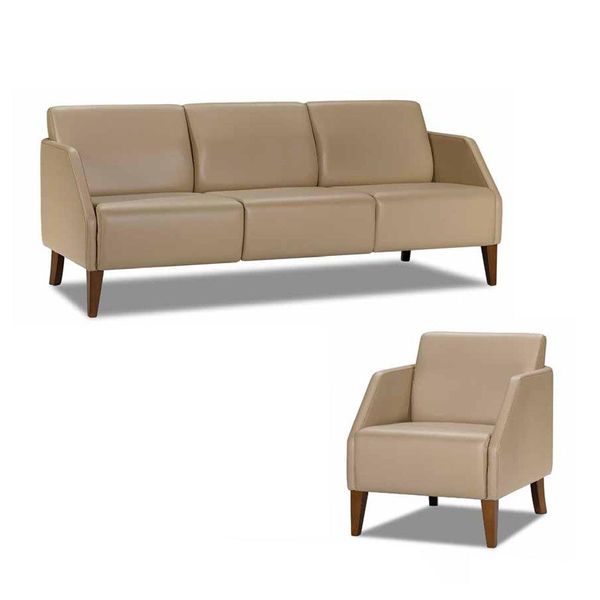 Set Da Salotto Beige In Pelle Di Design 3 Posti Poltrona Esclusiva 2 Pezzi-image