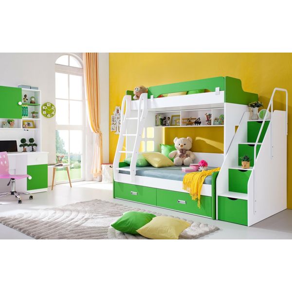 Letto Giovanile Scrivania Armadio Verde Nuovo Camera Dei Giovani Camera Dei Bambini Set Completo-image