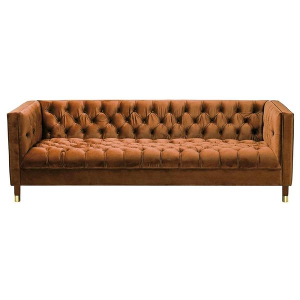 Divano Chesterfield Arancione Divani In Tessuto Divani Di Lusso Mobili 4 Posti 230Cm-image