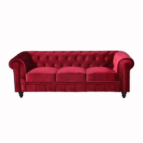 Jvmoebel ® - Divano In Pelle Divano - Tappezzeria Rossa Divano A Tre Posti Set 3 Nuovo-image