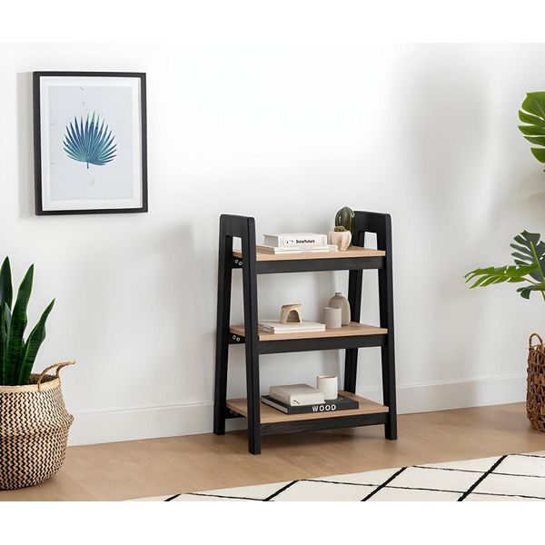 Libreria Nera E Beige Scaffali In Legno In Piedi Mobili Contenitori Di Lusso Per Bambini-image