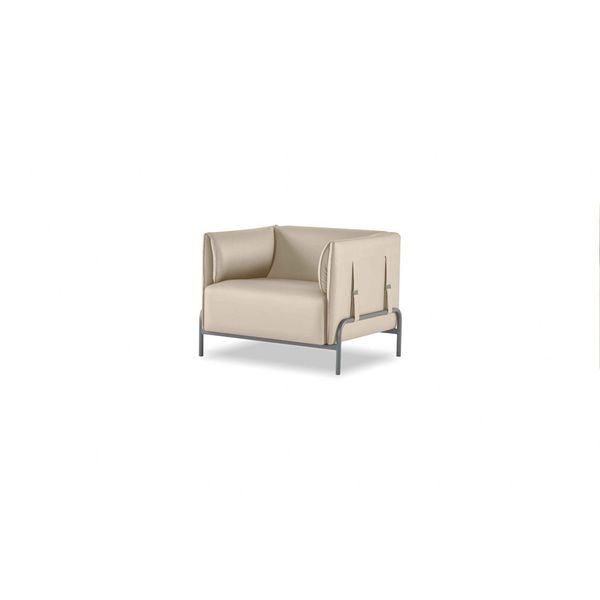 Poltrona Beige Unicolore Modello Studio Design Moderno Stile Soggiorno-image