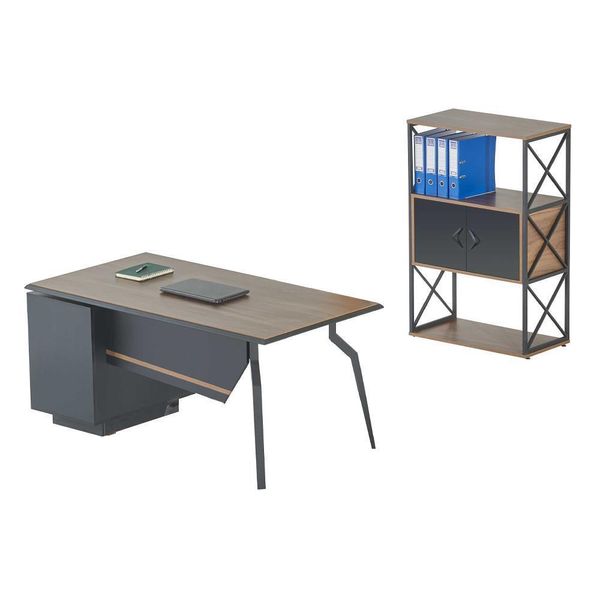 Studio Marrone-Grigio Mobili Da Ufficio In Legno Scrivania Schedario 2 Pezzi-image