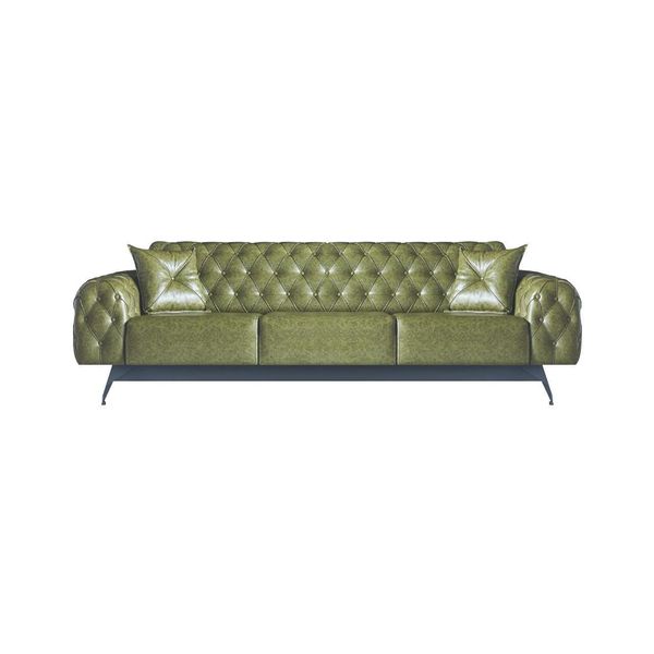 Divano 3 Posti In Pelle Verde Divano Classico Chesterfield Cuscini Di Rivestimento-image
