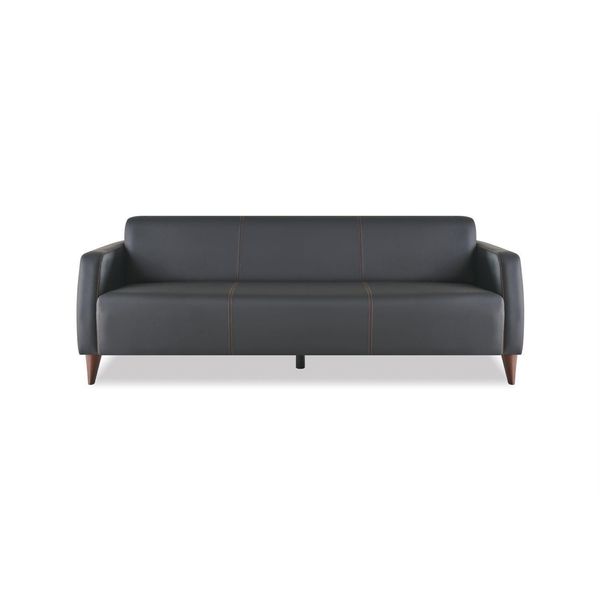 Divano In Pelle Divano A 3 Posti In Pelle Nera Legno Moderno Versatile Morbido-image